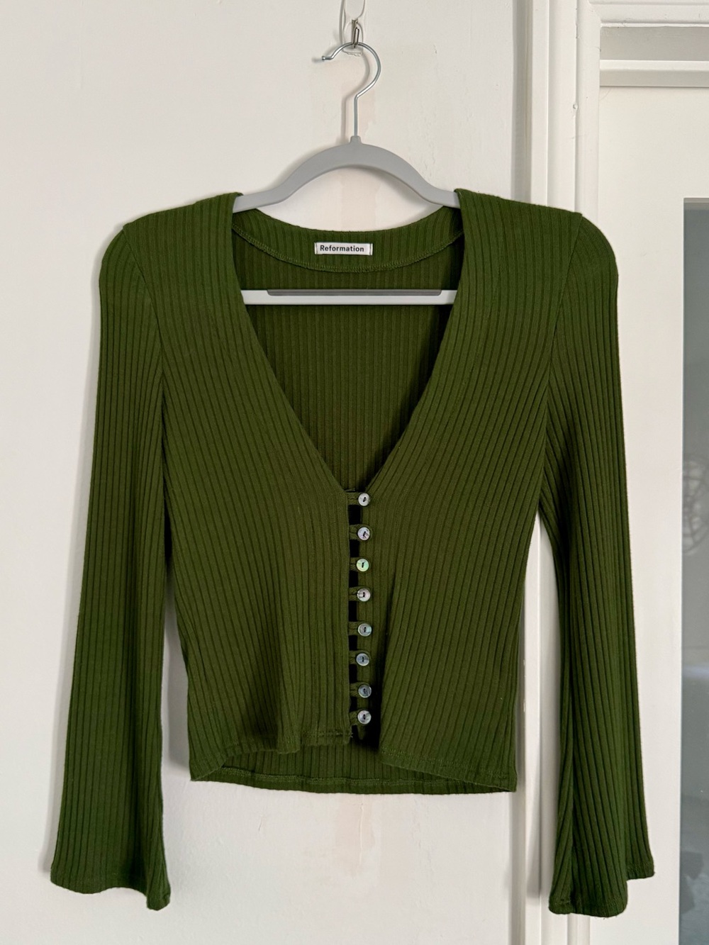 Reformation Ribbed Cardigan - Olive Green